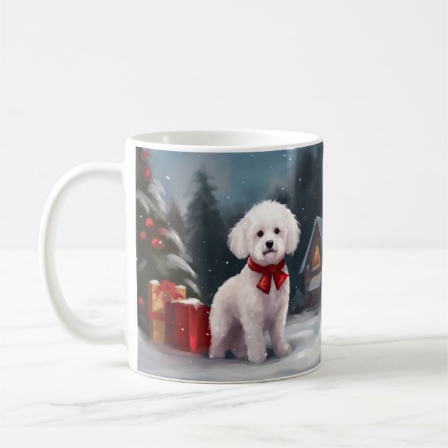 Bichon Frise Hund i julen i Snö Kaffemugg (Vänster)