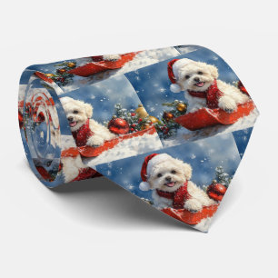 Bichon Frise Hund i Sledge Låt det snöa jul Slips