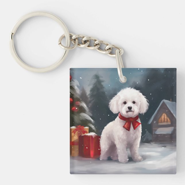 Bichon Frise hund i snö jul  (Framsidan)