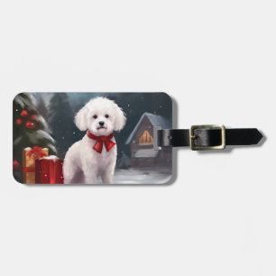 Bichon Frise hund i snö jul Bagagebricka