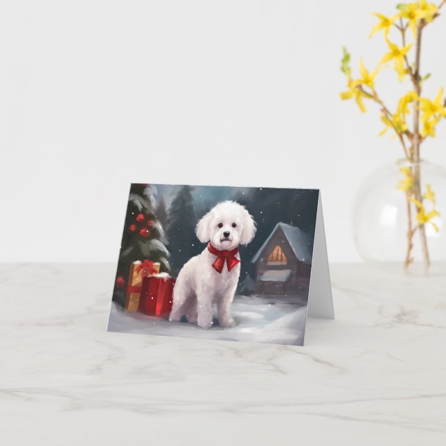 Bichon Frise hund i snö jul Kort (Gul blomma)