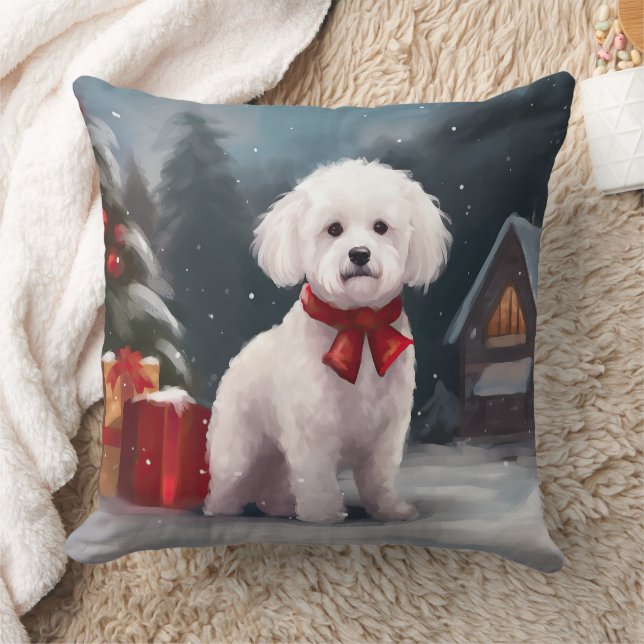 Bichon Frise hund i snö jul  Kudde (Filt)