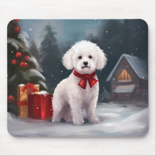 Bichon Frise Hund i Snö Jul Musmatta