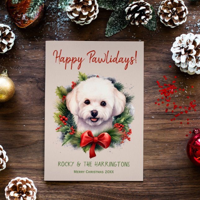 Bichon Frise Hund jul Lycklig Pawlidays Julkort (Skapare uppladdad)
