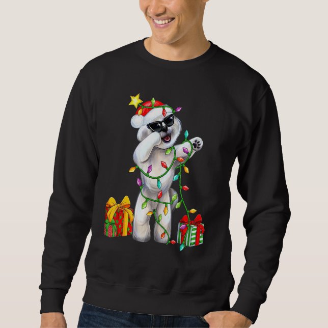 Bichon Frise Hund Julmössa Julgran Ljus X Lång Ärmad Tröja (Framsida)