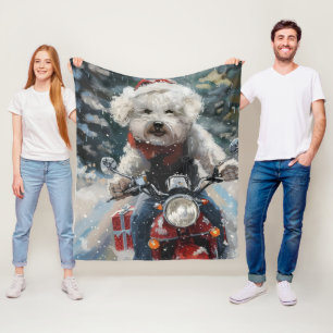 Bichon Frise Hund Kör Motorcykel Jul Fleecefilt