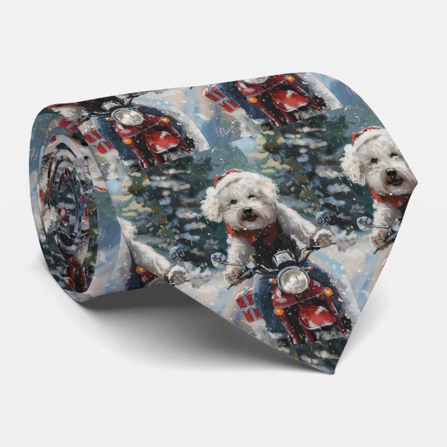 Bichon Frise Hund Kör Motorcykel Jul Slips (Rullad)