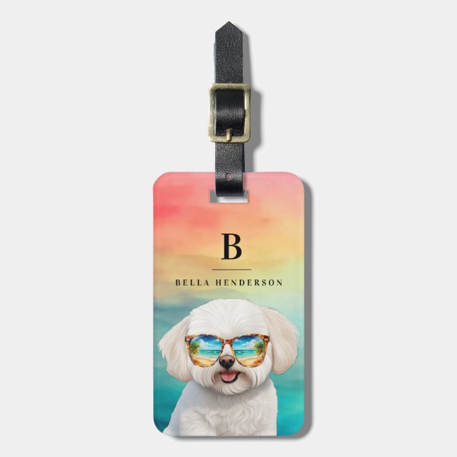 Bichon Frise Hund Luggage Tag Bagagebricka (Vertikal Framsida)
