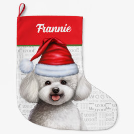 Bichon Frise Hund med Hund Namn Stor Julstrumpa