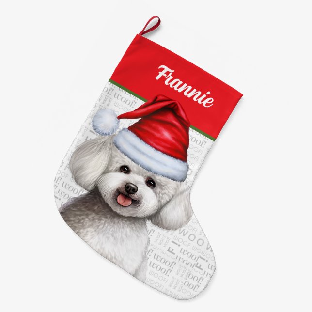 Bichon Frise Hund med Hund Namn Stor Julstrumpa (Framsidan (Hängande))