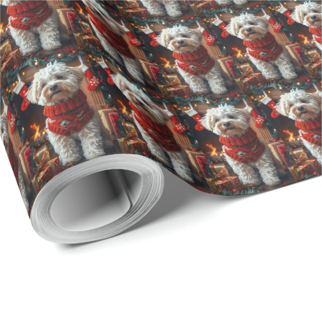 Bichon Frise Hund med julklappar Kaminen Presentpapper (Rulle Hörn)