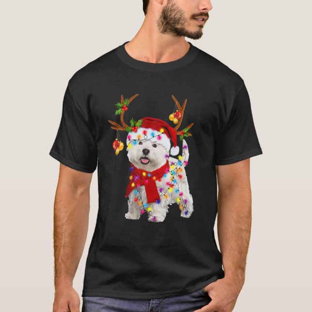 Bichon Frise Hund Reindeer Santa Funy An T Shirt (Framsida)