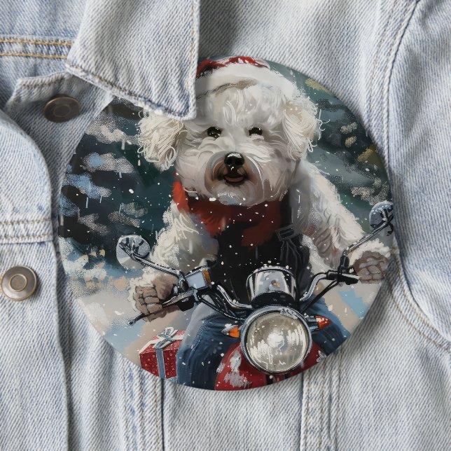 Bichon Frise Hund Riding Motorcykel jul Knapp (In Situ)