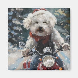 Bichon Frise Hund Riding Motorcykel jul Magnet