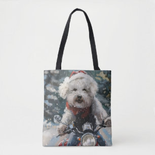 Bichon Frise Hund Riding Motorcykel jul Tygkasse