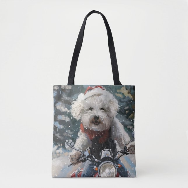 Bichon Frise Hund Riding Motorcykel jul Tygkasse (Framsida)