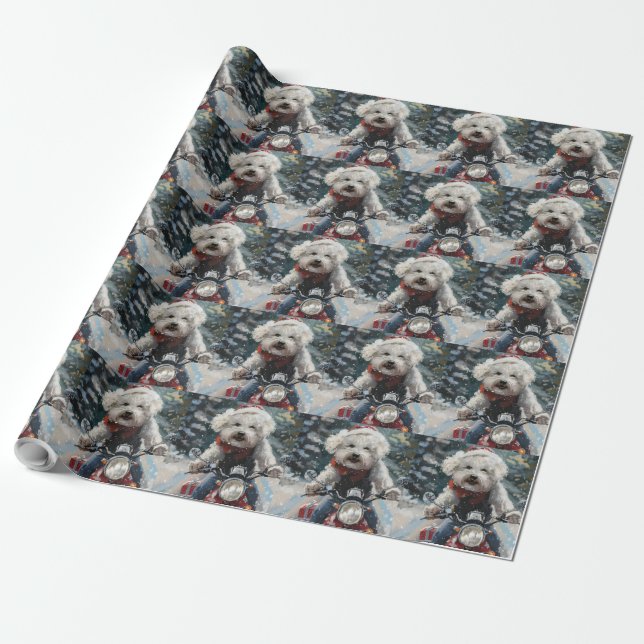 Bichon Frise Hund Ridning Motorcykel Jul Presentpapper (Utrullad)
