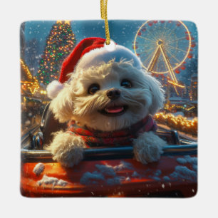 Bichon Frise Hund Roller Underlägg jul Julgransprydnad Keramik