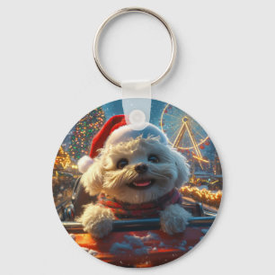 Bichon Frise Hund Roller Underlägg jul Nyckelring