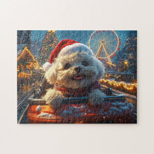 Bichon Frise Hund Rullande Karusell Jul Pussel (Horisontell)