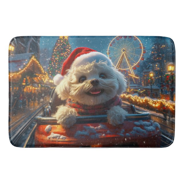 Bichon Frise Hund Rulltrappa Jul Badrumsmatta (Framsidan)