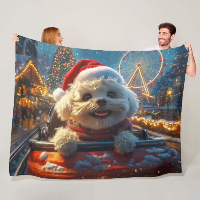 Bichon Frise Hund Rulltrappa Jul Fleecefilt (På plats)