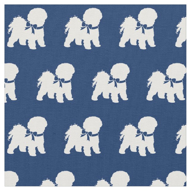 Bichon Frise Hund Silhouette Pet Navy Blue Tyg (Närbild)