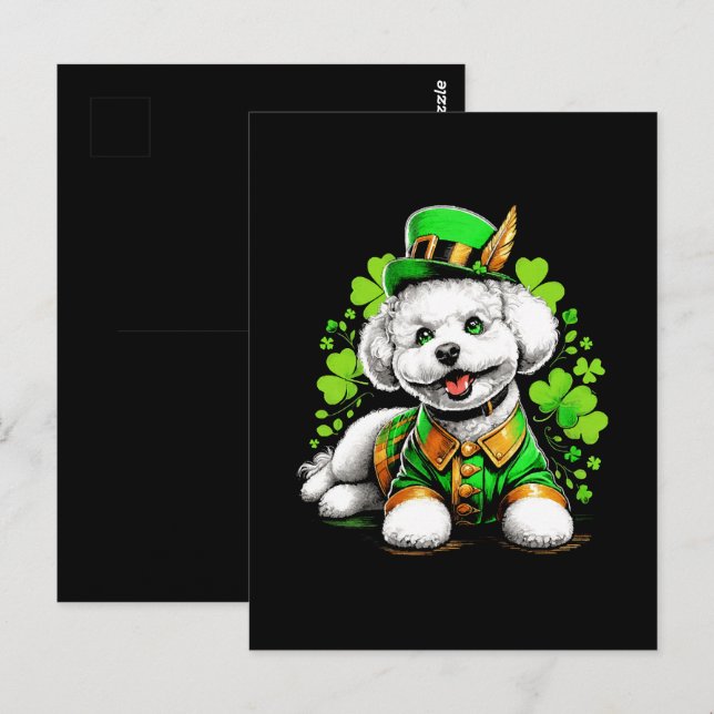 Bichon Frise Hund St Patrick's Day Vykort (Fram/baksida)