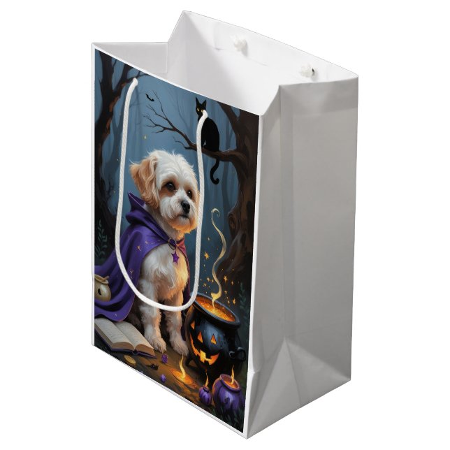 Bichon Frise Hund Whimsical Halloween-målning (Framsidan Vinklad)