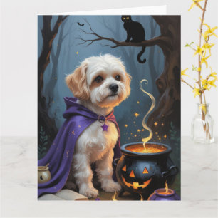 Bichon Frise Hund Whimsical Halloween-målning Kort