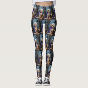 Bichon Frise Hund Whimsical Halloween-målning Leggings