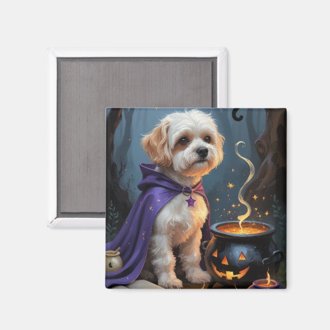 Bichon Frise Hund Whimsical Halloween-målning Magnet (Front/Back)