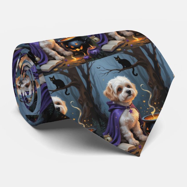 Bichon Frise Hund Whimsical Halloween-målning Slips (Rullad)