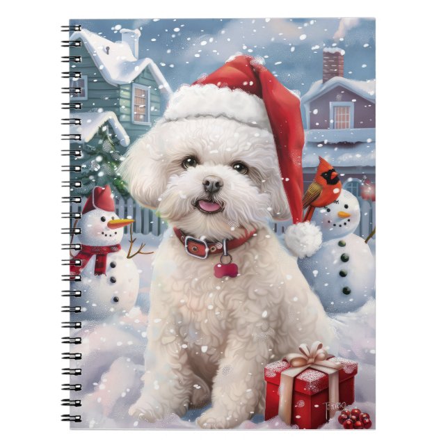 Bichon Frise Hund Winter Wonderland jul Joy Anteckningsbok (Framsidan)