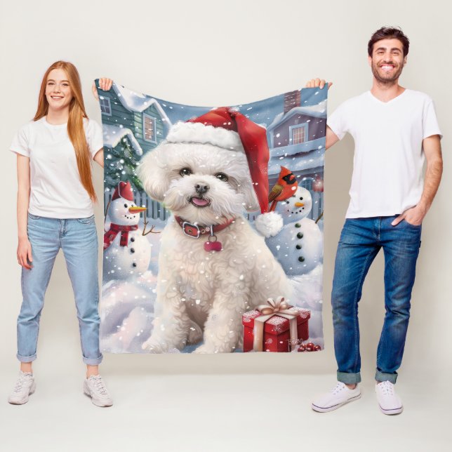 Bichon Frise Hund Winter Wonderland jul Joy Fleecefilt (På plats)