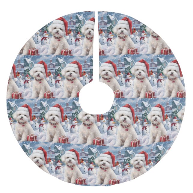 Bichon Frise Hund Winter Wonderland jul Joy Julgransmatta Borstad Polyester (Framsidan)