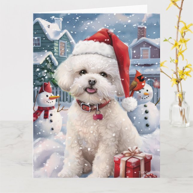 Bichon Frise Hund Winter Wonderland jul Joy Kort (Gul blomma)