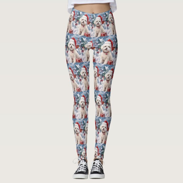 Bichon Frise Hund Winter Wonderland jul Joy Leggings (Framsida)