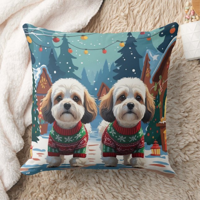 Bichon Frise Hundar Jul Snö Högtid Kudde (Filt)