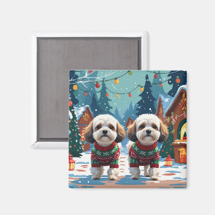 Bichon Frise Hundar Jul Snö Högtid Magnet