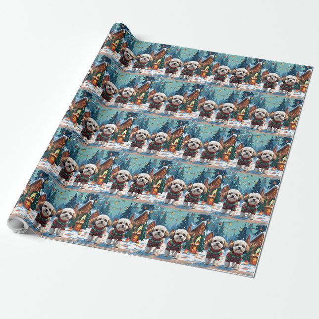 Bichon Frise Hundar Jul Snö Högtid Presentpapper (Utrullad)
