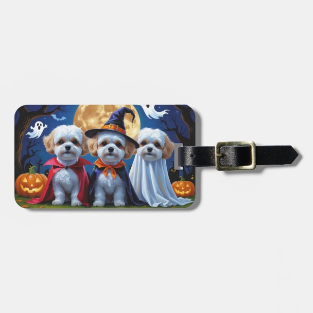 Bichon Frise Hundar Pumpkin Halloween Funny Bagagebricka (Horisontell Framsida)