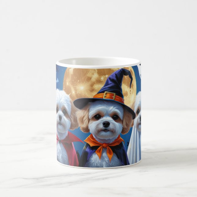 Bichon Frise Hundar Pumpkin Halloween Funny Kaffemugg (Center)