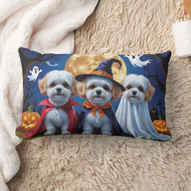 Bichon Frise Hundar Pumpkin Halloween Funny Lumbarkudde (Filt)