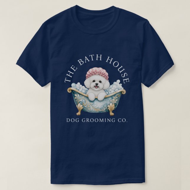 Bichon Frise Hundfrisör T-shirt - Marinblå (Design framsida)