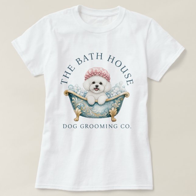 Bichon Frise Hundfrisör Vit T-Shirt  (Design framsida)