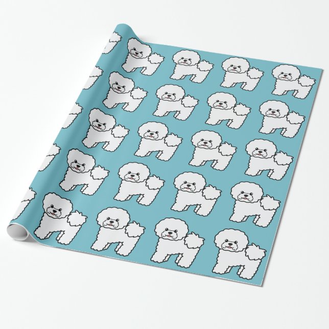 Bichon Frise Hundmönster på Blå Presentpapper (Utrullad)