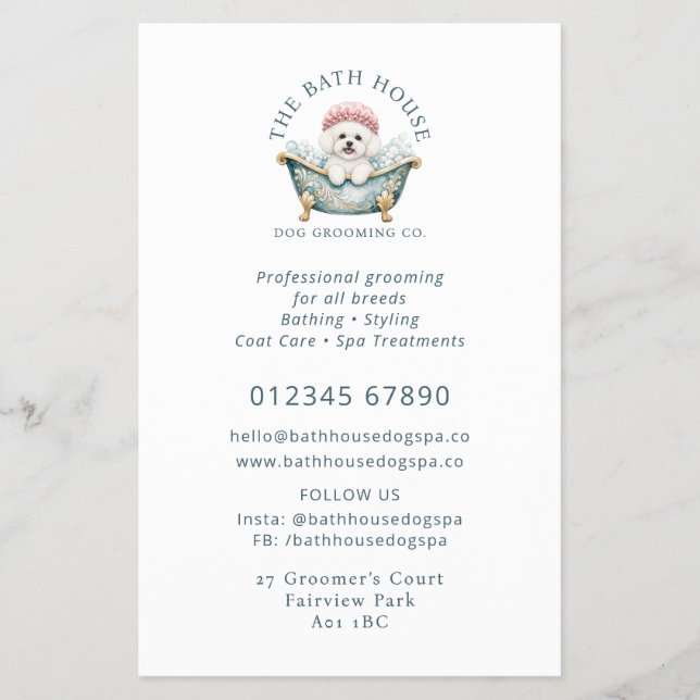 Bichon Frise Hundvård Flyer - Vit (Framsidan)