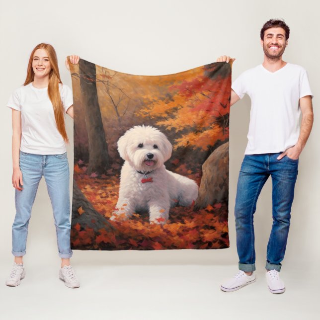 Bichon Frise i Höst löv Fall Inspire Fleecefilt (På plats)