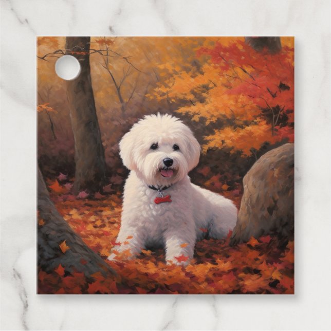 Bichon Frise i Höst löv Fall Inspire Gåvor Etiketter (Framsida)